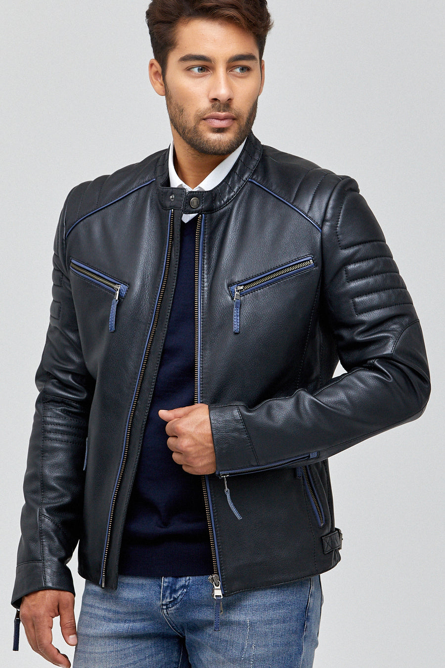 New Bosh Men's Leather Jacket 18WGD6294CY | Derimod
