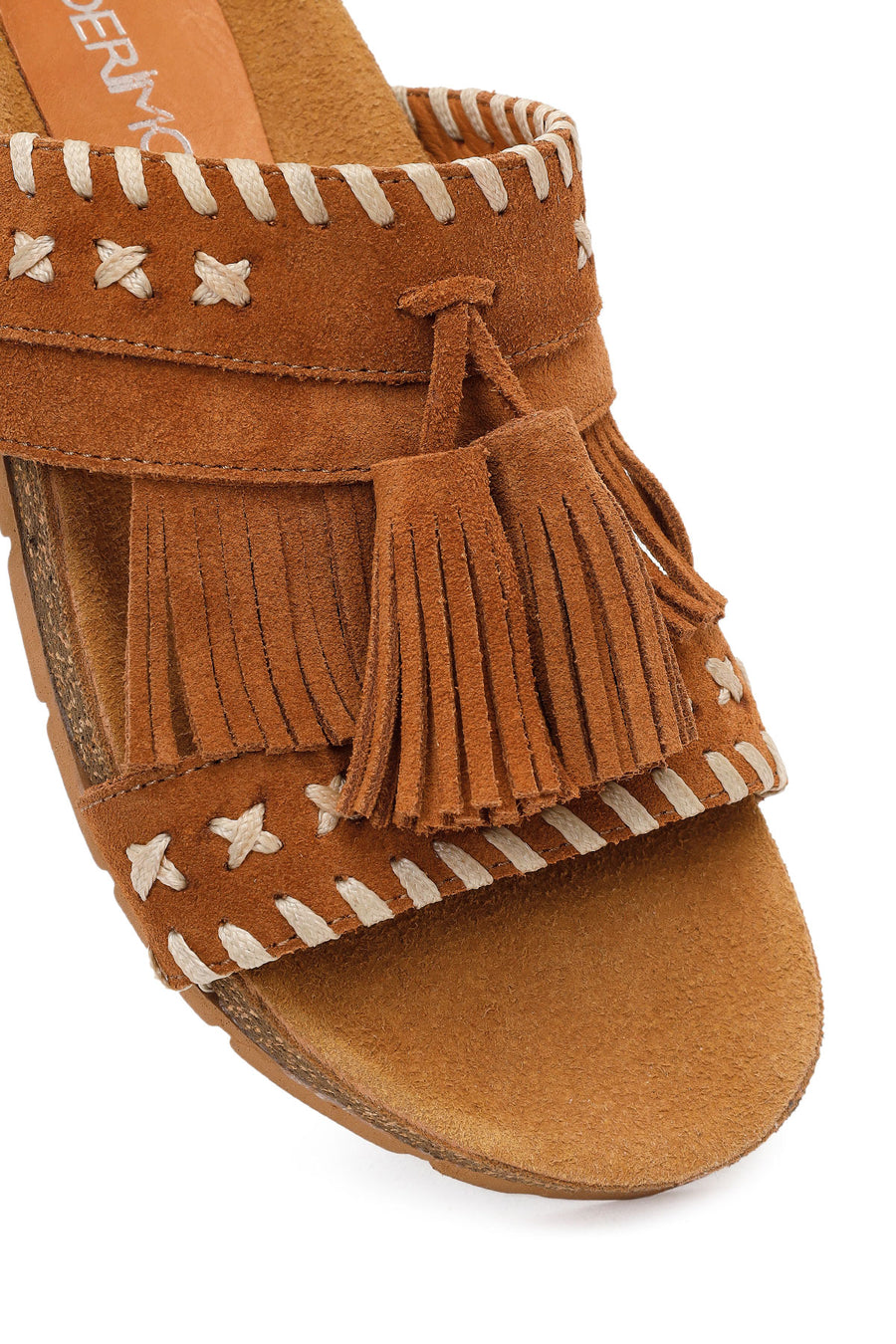 Women's Tan Tassel Suede Leather Slippers