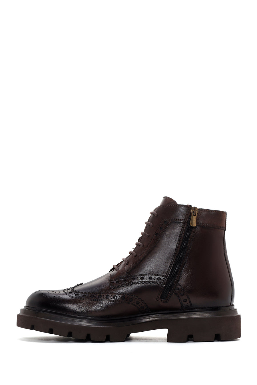 Men's Brown Leather Zippered Boots