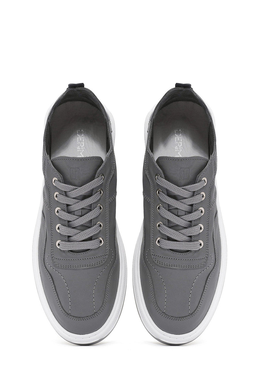 Men's Grey Lace-Up Leather Sneakers