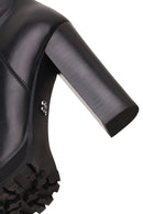 Woman Black Zip Closure High Thick-Heeled Leather Boots | Derimod