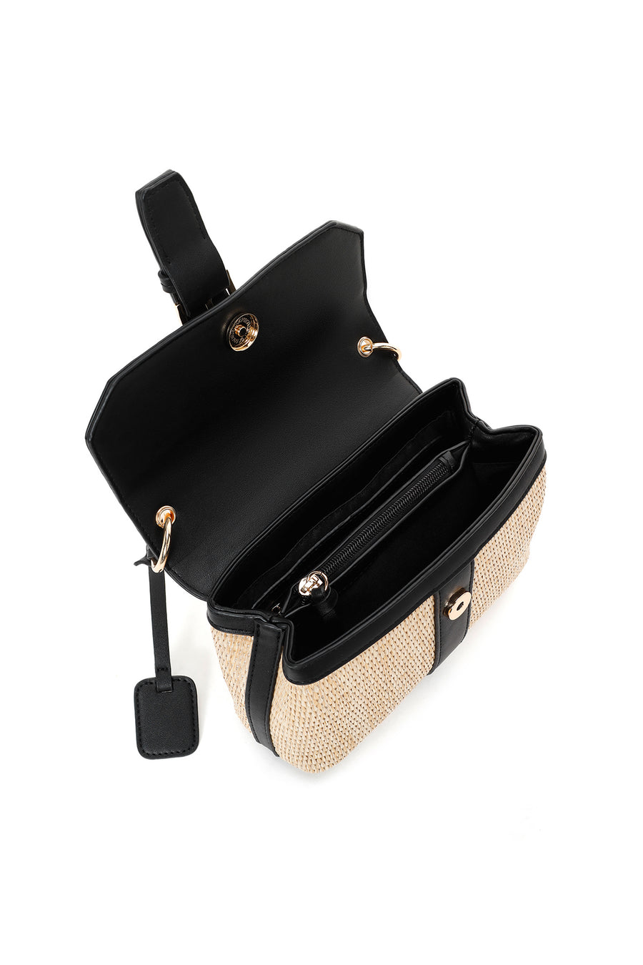 Women's Black Long Strap Straw Shoulder Bag
