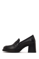 Woman Black Chunky-Heeled Leather Masculine Loafer | Derimod
