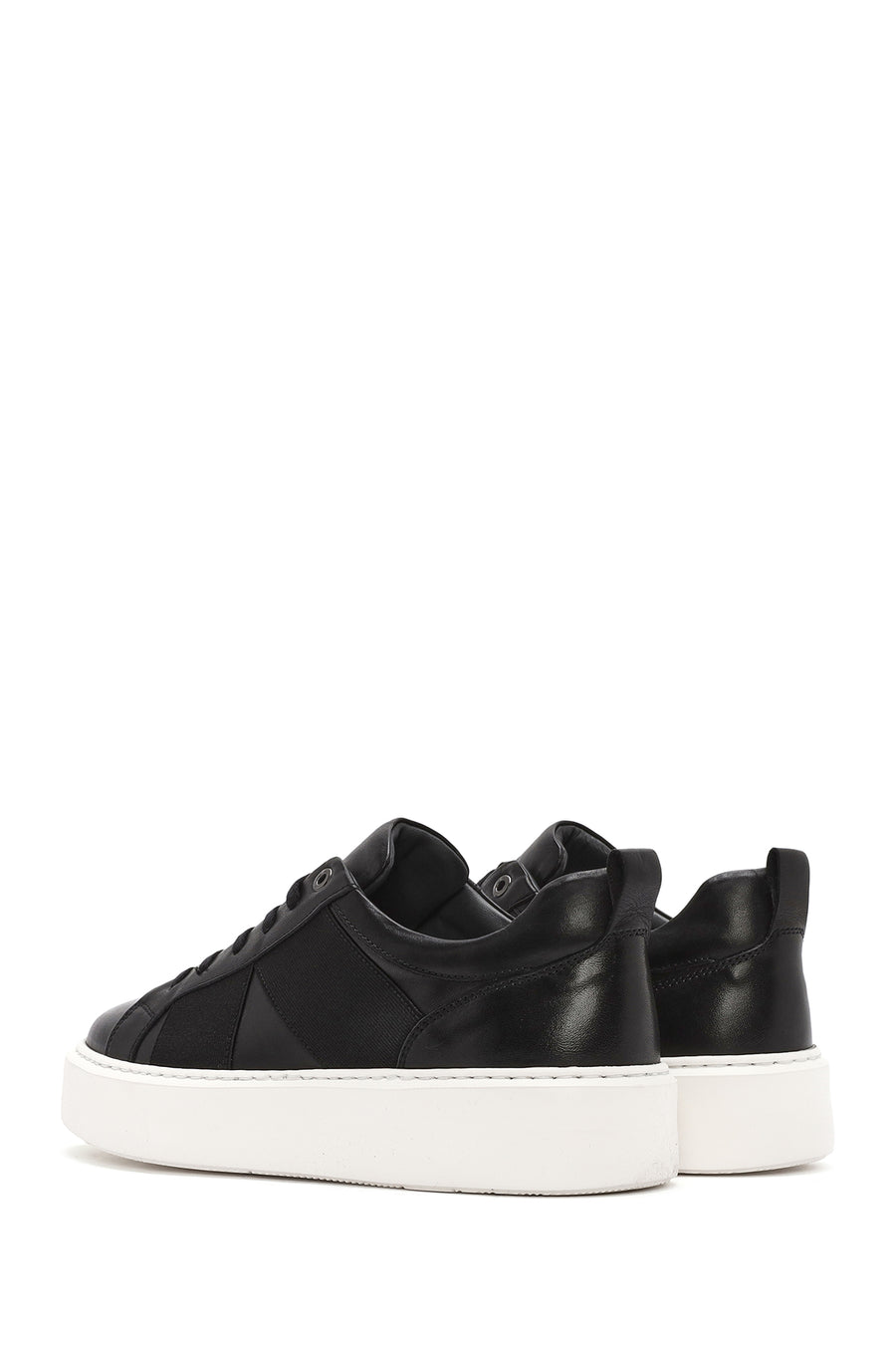 Erkek Siyah Bağcıklı Kalın Tabanlı Deri Sneaker