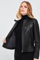 Lucky Women's Black Sport Short Leather Jacket | Derimod