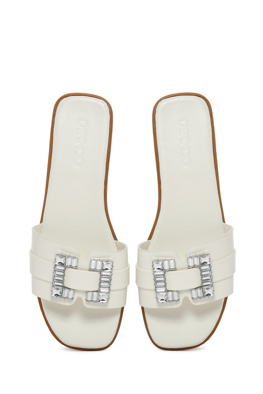 Women's White Stone Slippers