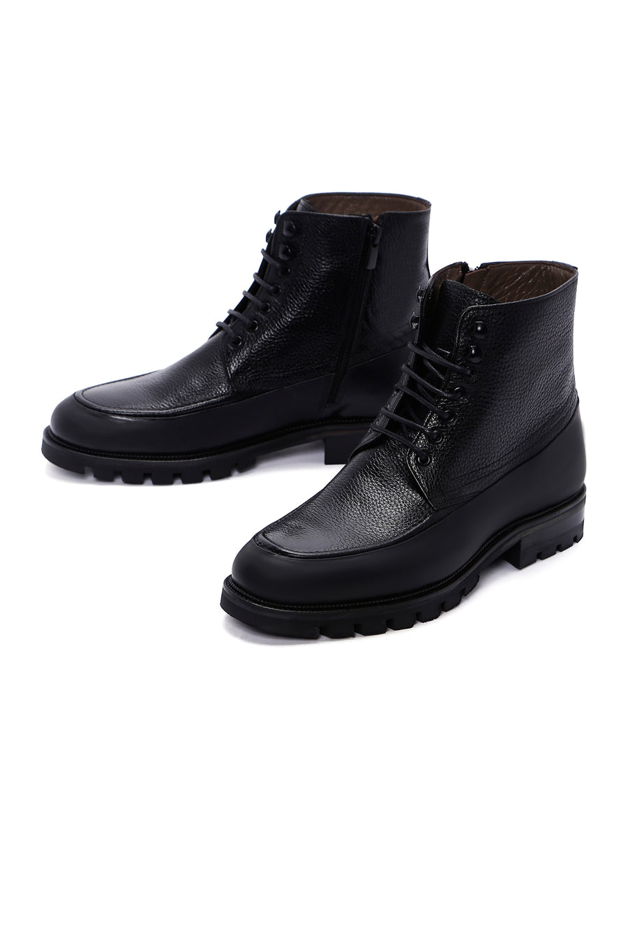 Men's Black Leather Zippered Casual Boots