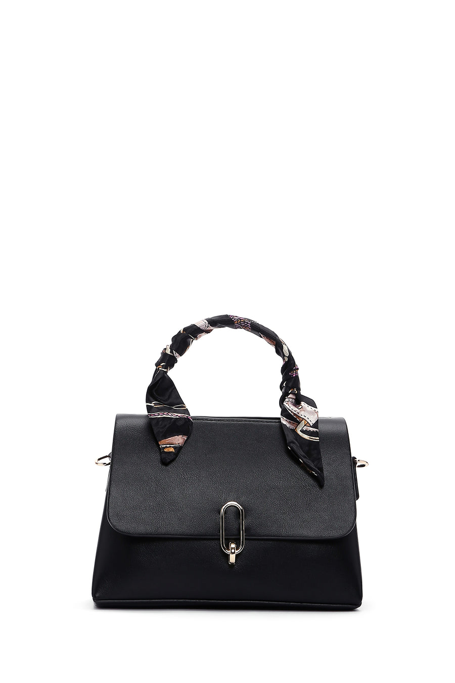 Women's Black Long Strap Handbag with Accessory Detail