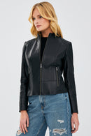 Mary Women's Black Short Leather Jacket | Derimod