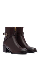 Woman Brown Zip Closure Chunky Heeled Leather Boots | Derimod