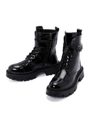 Women's Black Thick Soled Zippered Patent Leather Boots | Derimod