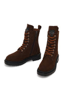 Harley Davidson Woman Brown Rebel Nubuck Leather Combat Boots | Derimod
