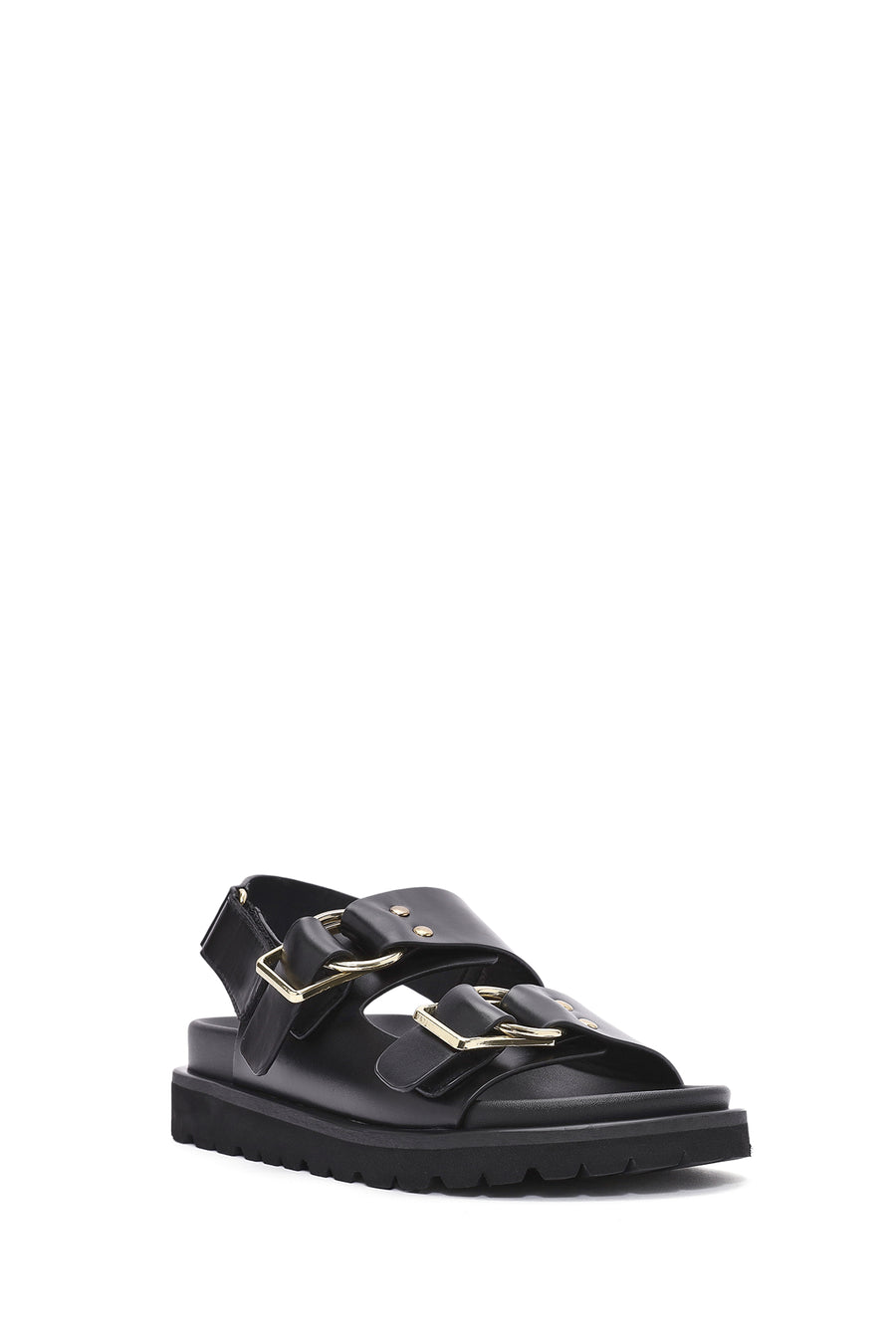 Women's Black Strappy Thick Soled Sandals