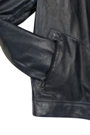 Clint Male Navy Mandarin Collar Reversible Suede Leather Jacket | Derimod