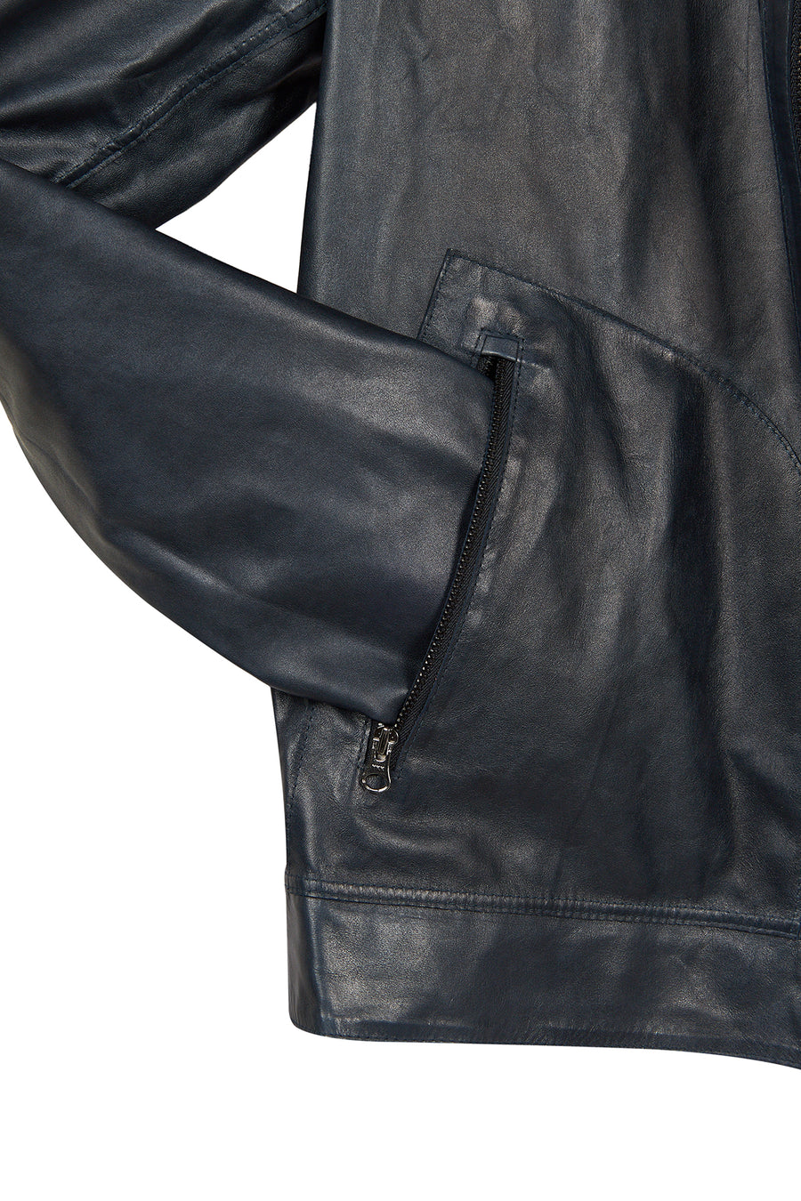Clint Male Navy Mandarin Collar Reversible Suede Leather Jacket