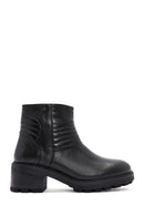 Women's Black Zippered Thick Heeled Leather Boots | Derimod