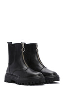 Women's Black Thick Soled Zippered Leather Boots | Derimod