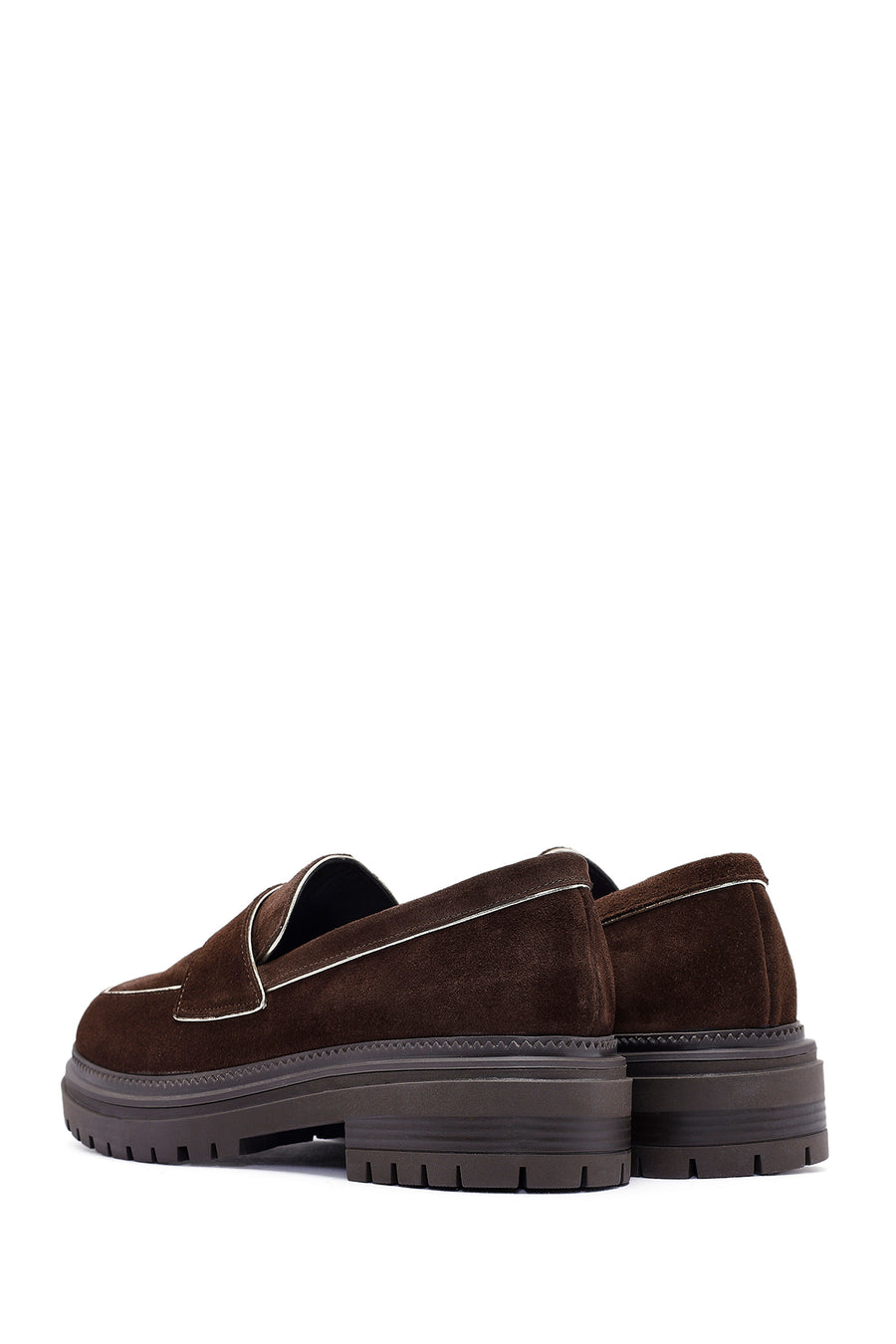 Women's Brown Thick Sole Suede Leather Masculine Loafer