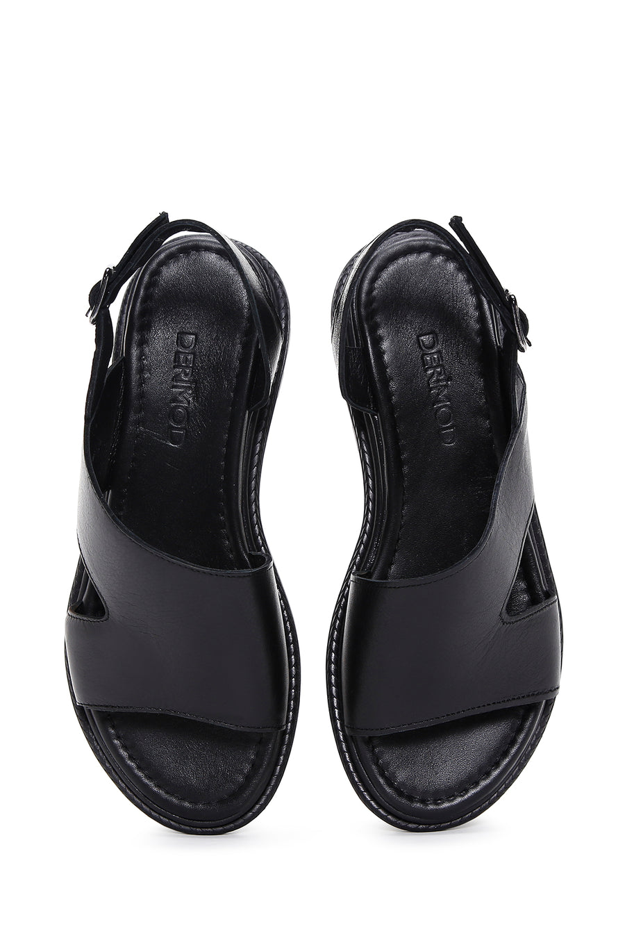 Women's Black Buckled Leather Sandals