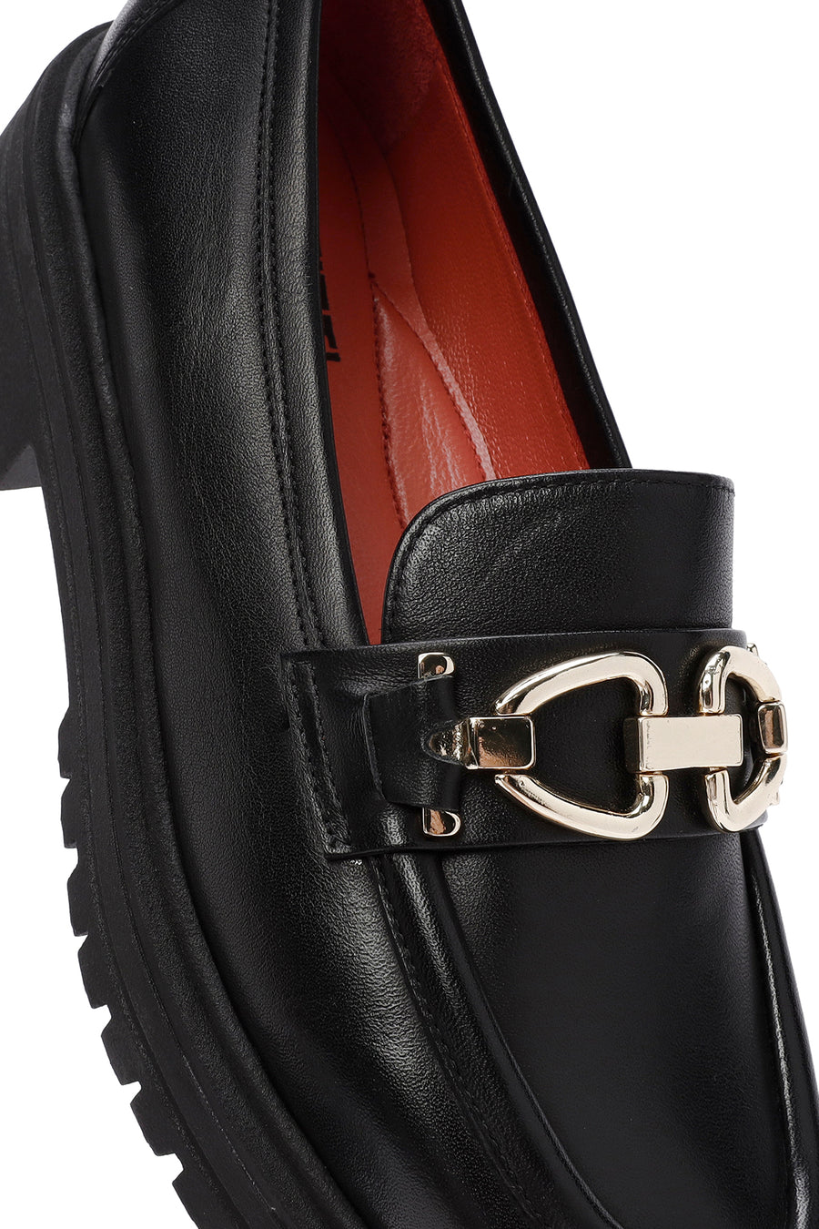 Derimod Gritti Woman Black Buckle-Detail Leather Masculine Loafer