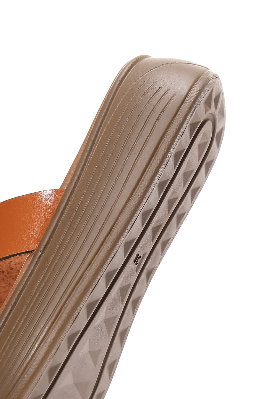 Women's Orange Thick Soled Leather Slippers