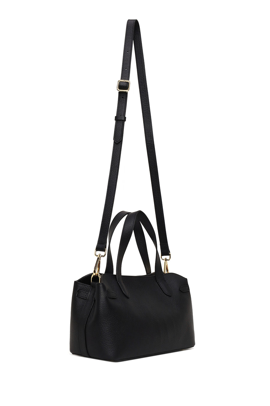 Woman Black Long-Strap Leather Shoulder Bag