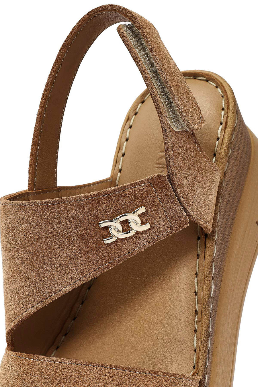Women's Tan Suede Leather Wedge Heeled Ankle Buckle Comfort Sandals