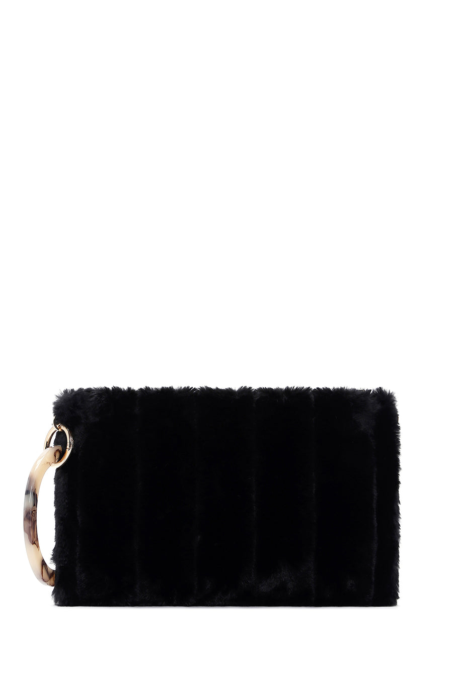 Women's Black Chain Strap Plush Clutch Bag