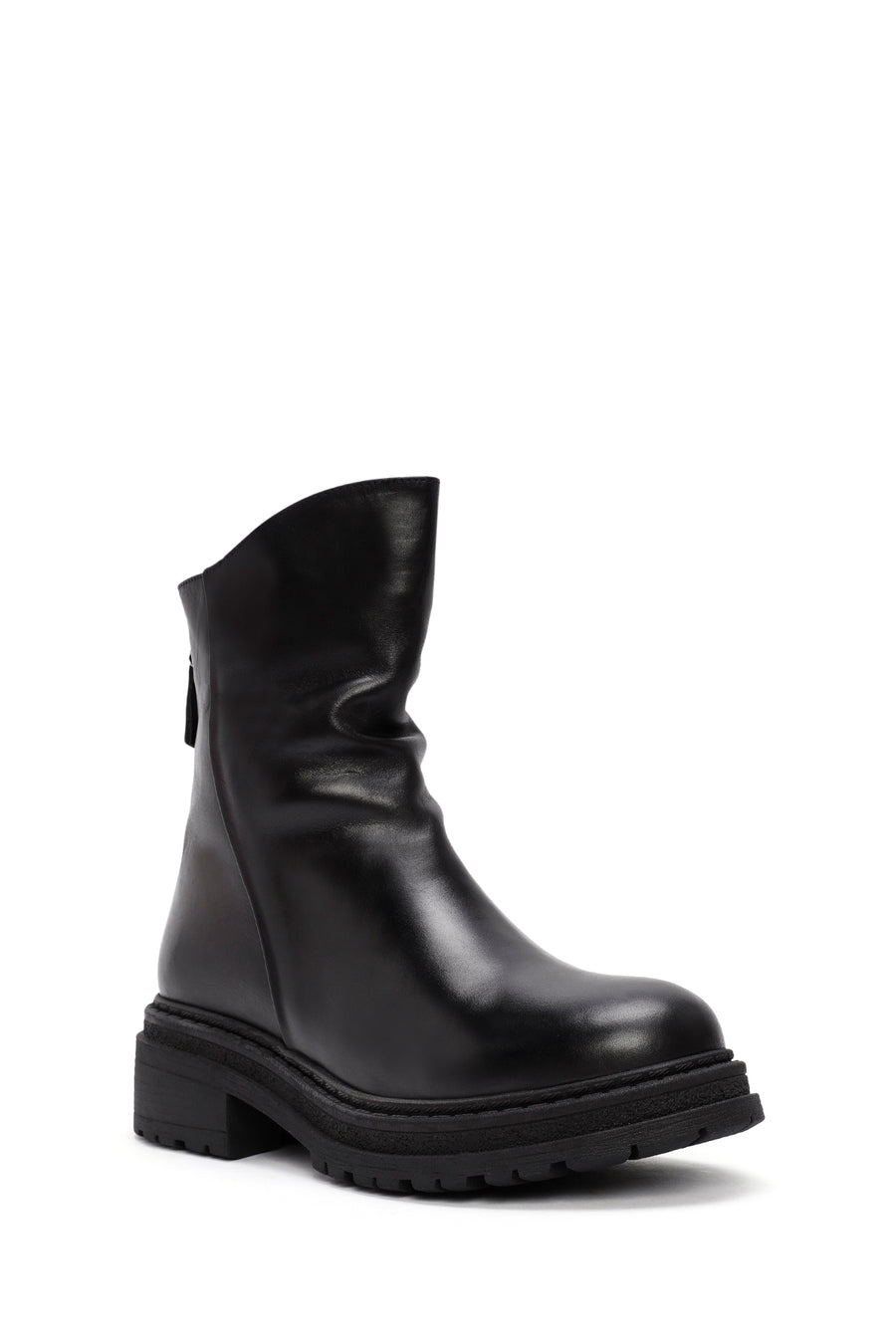 Women's Black Back Zipper Leather Boots