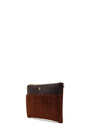 Woman Brown Suede Clutch Bag with Long Chain Strap | Derimod