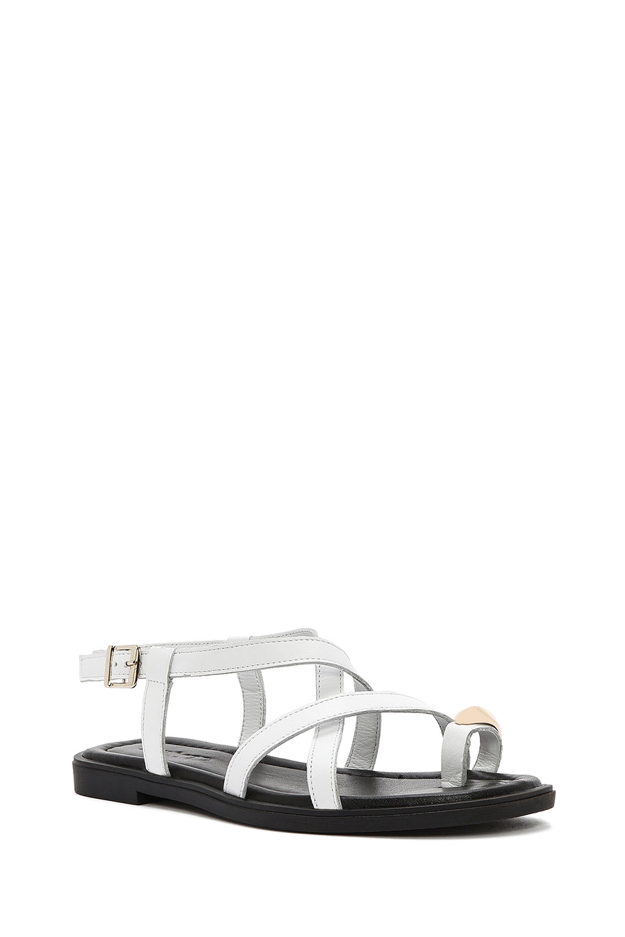 Women's White Leather Ankle Buckle Sandals