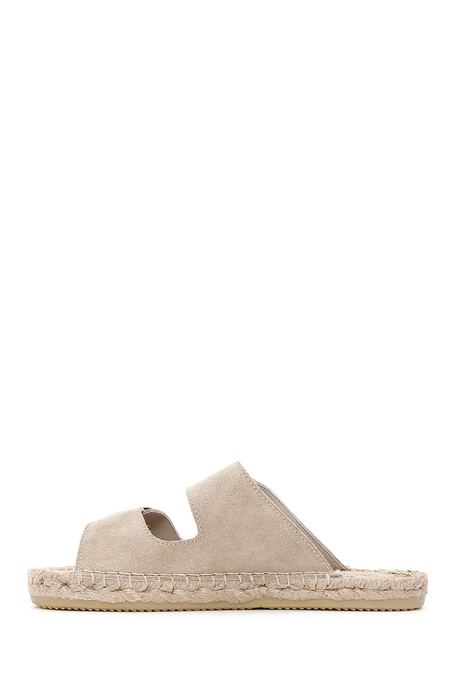 Women's Beige Buckled Suede Leather Espadrille Slippers