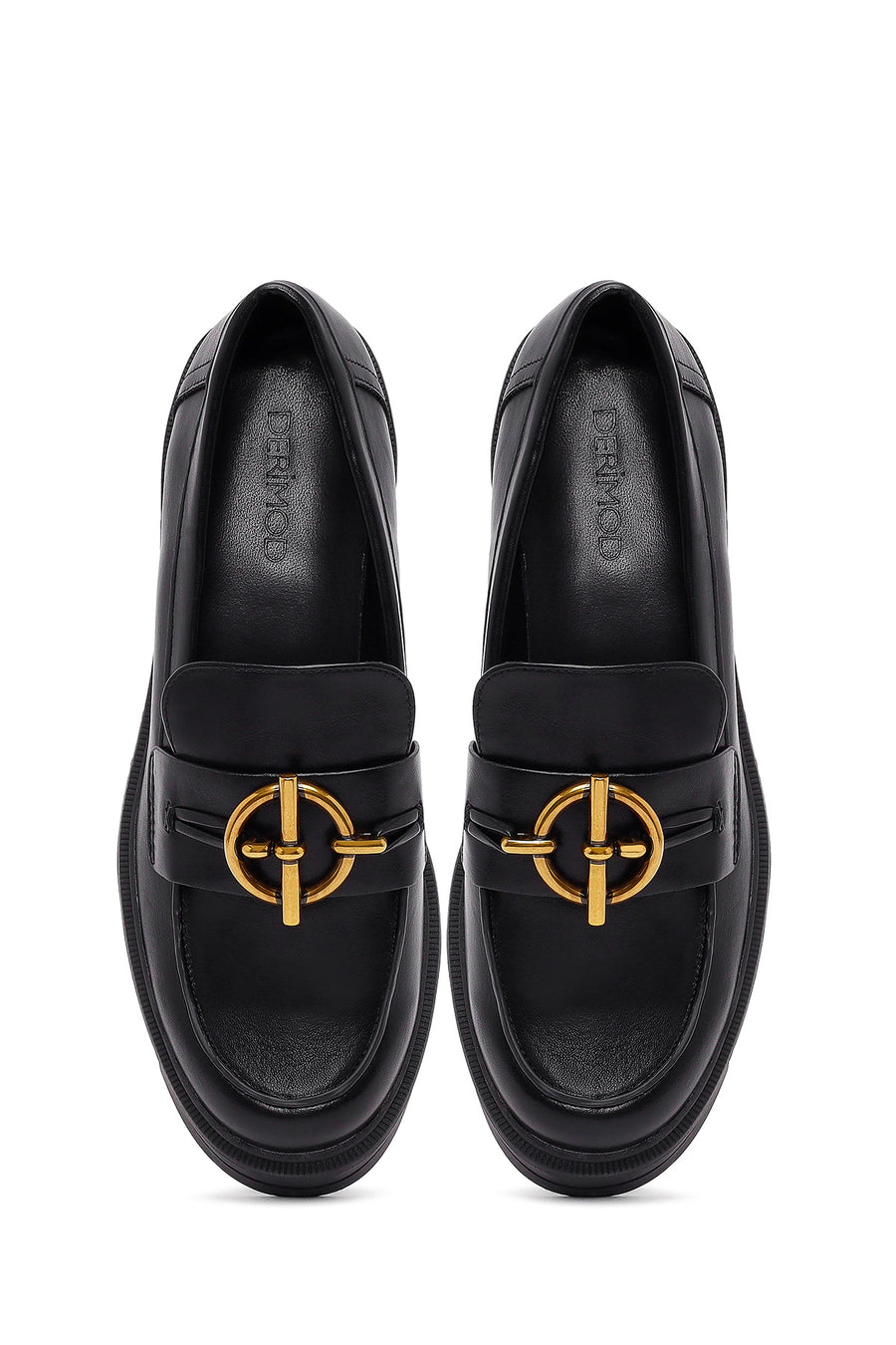 Kadın Siyah Tokalı Kalın Tabanlı Maskülen Loafer