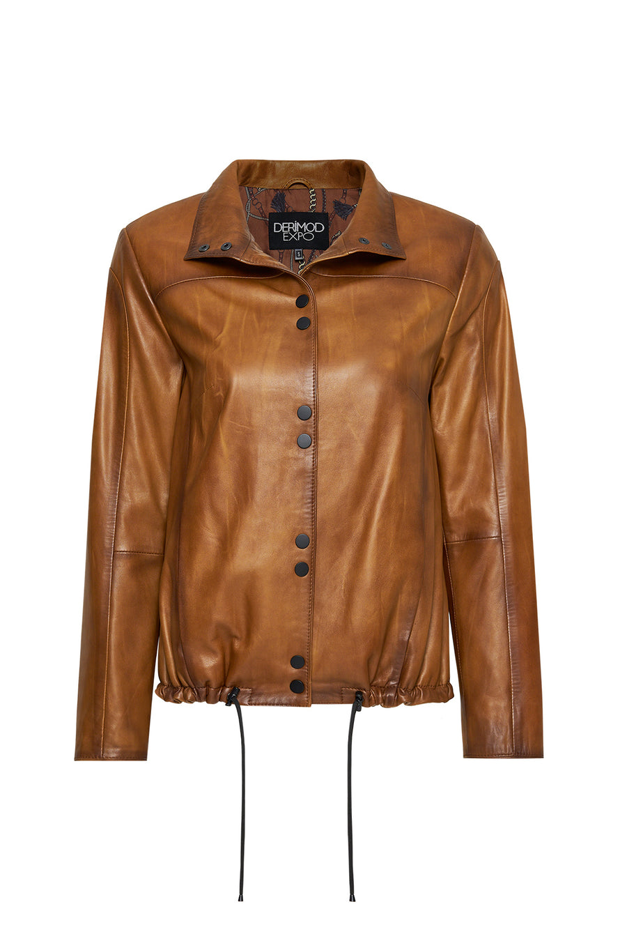 Lopez Women's Brown Mandarin Collar Leather Jacket 24WGE5181NC | Derimod