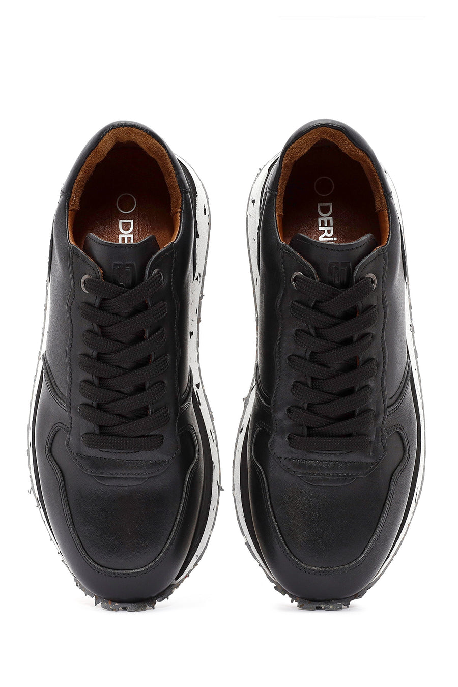 Erkek Siyah Bağcıklı Deri Casual Sneaker