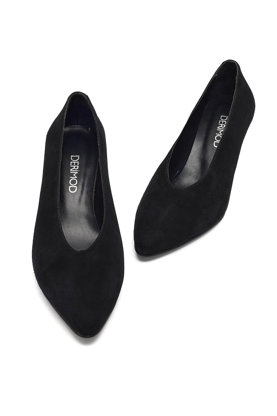 Woman Black Low Thin Heel Suede Leather Stiletto