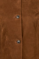 Beatrix Woman Camel Shirt Collar Suede Leather Jacket | Derimod