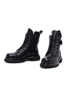 Woman Black Lace-Up Zip Closure Leather Combat Boots | Derimod