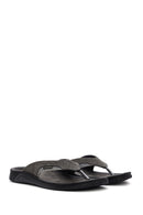 Men's Gray Flip Flop Nubuck Leather Slippers | Derimod