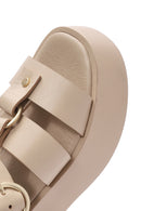 Kadın Bej Bilekten Bağlamalı Kalın Tabanlı Deri Sandalet | Derimod