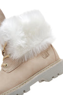 Caterpillar Women's Beige Utah Fur Nubuck Leather Lace Up Boots | Derimod