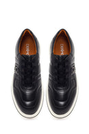 Men's Black Lace-up Thick-Sole Leather Sneaker | Derimod