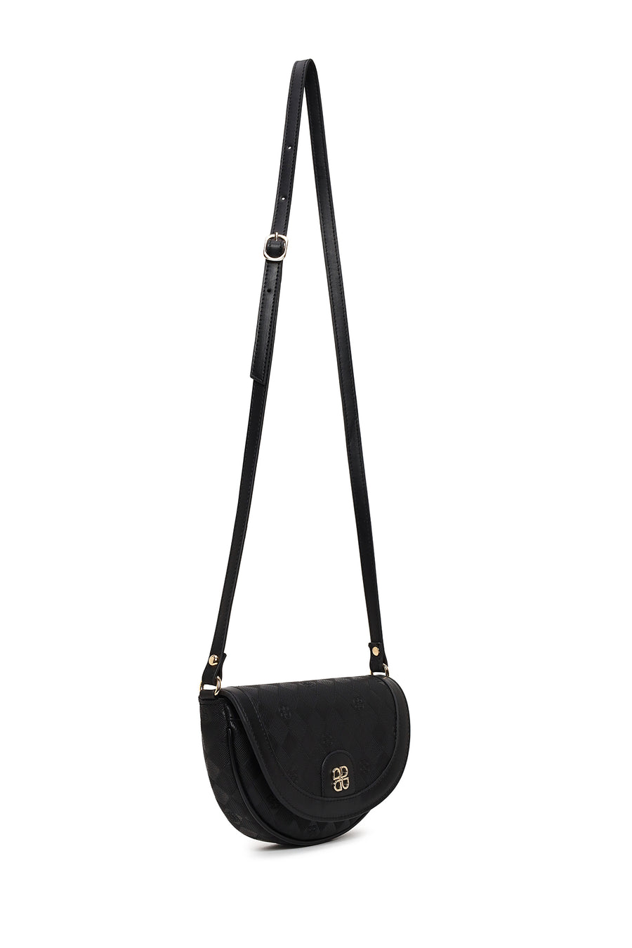 Woman Black Long-Strap Printed Mini Crossbody Bag