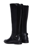 Women's Black Leather Buckle Zippered Boots | Derimod