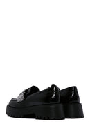 Women's Black Patent Leather Stone Masculine Loafer | Derimod