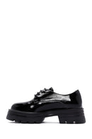 Women's Black Patent Leather Masculine Loafer | Derimod