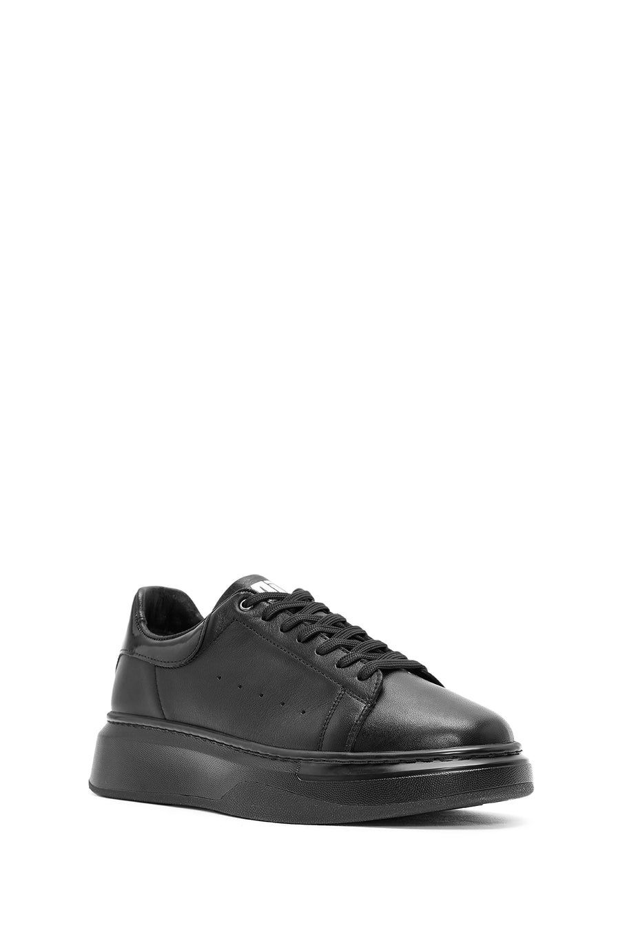 Erkek Siyah Bağcıklı Deri Sneaker