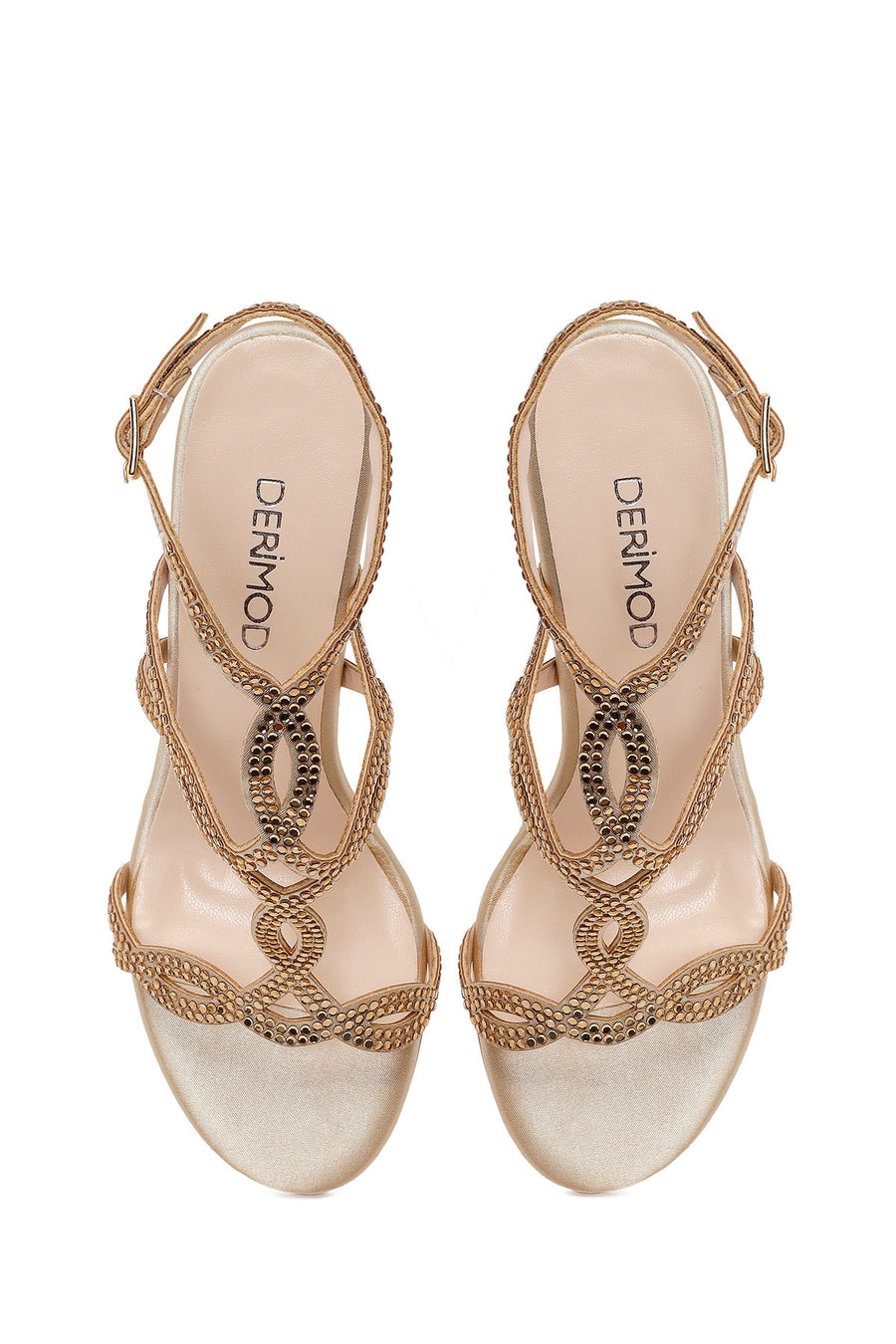 Woman Beige Ankle-Buckle Embellished High Thin-Heel Sandal