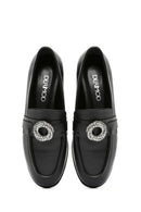 Women's Black Buckled Leather Masculine Loafer | Derimod