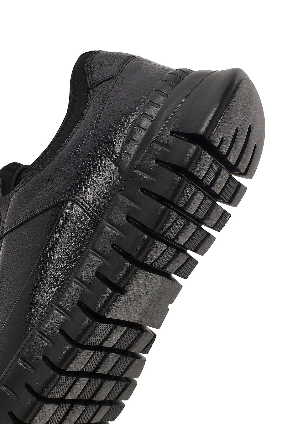 Erkek Siyah Bağcıklı Kalın Tabanlı Deri Casual Sneaker